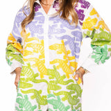 White, Purple, Yellow & Green Alligator Button Up Cotton Romper | Queen Of Sparkles