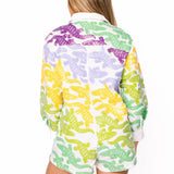 White, Purple, Yellow & Green Alligator Button Up Cotton Romper | Queen Of Sparkles