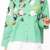 Green & White Gingham Mardi Gras Icon Button Up Cotton Top | Queen Of Sparkles