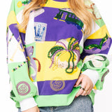 Checkered Mardi Gras Icon Sweatshirt | Queen Of Sparkles