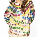 Gold Stripe Mega Bead Button Up Collar Cotton Dress | Queen Of Sparkles