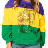 Purple, Yellow & Green Striped Queen Card Sweatshirt | Queen Of Sparkles