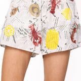 Black & White Seafood On Newspaper Short | Queen Of Sparkles