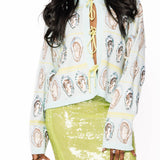 Pale Blue & Green Oyster Tie Up Sweater | Queen Of Sparkles