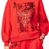 Red QOS Card Logo Mock Neck Sweatshirt | Queen Of Sparkles
