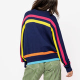 Navy Multi Stripe 'Apres Ski' Goggle Stripe Sweater | Queen Of Sparkles