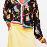 Black Multi Skier On Ski Lift Button Up Cardigan | Queen Of Sparkles