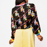 Black Multi Skier On Ski Lift Button Up Cardigan | Queen Of Sparkles