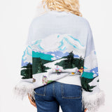 Skiers On Mountain Feather Sleeve Sweater | Queen Of Sparkles