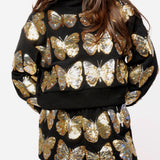 Black & Gold Sequin Butterfly Mockneck Sweatshirt | Queen Of Sparkles