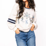 Beige 'Ski' Snowflake & Skier Stripe Sleeve Sweatshirt | Queen Of Sparkles