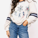 Beige 'Ski' Snowflake & Skiier Stripe Sleeve Sweatshirt | Queen Of Sparkles