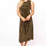 Black & Gold Full Rhinestone Active Midi Dress | Queen Of Sparkles
