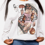 Grey & Pink Medium Skin Basketball Queen Card Sweatshirt | Queen Of Sparkles