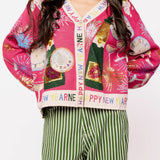 Hot Pink NYE Icon Button Up Cardigan With 'Happy New Year' Trim | Queen Of Sparkles