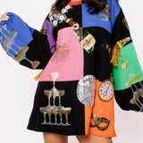 Multi Checkered NYE Icon Bubble Sleeve Dress | Queen Of Sparkles