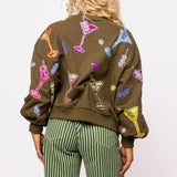 Olive Green Multi Martini Sweatshirt | Queen Of Sparkles