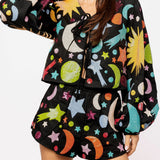 Black Multi Galaxy Tie Up Long Sleeve Top | Queen Of Sparkles