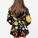 Black Multi Galaxy Tie Up Long Sleeve Top | Queen Of Sparkles