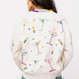 White Multi Cosmo & Martini Button Up Cardigan With Rainbow Trim | Queen Of Sparkles