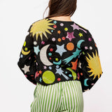 Black Multi Galaxy Tie Up Long Sleeve Top | Queen Of Sparkles
