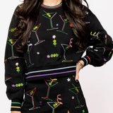 Black Multi Rainbow Trim Martini Sweatshirt | Queen Of Sparkles