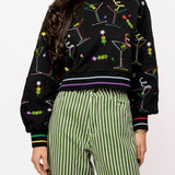 Black Multi Rainbow Trim Martini Sweatshirt | Queen Of Sparkles