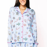 Light Blue Multi Christmas Icon Long Sleeve Pj Top | Queen Of Sparkles