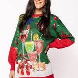 Dark Green & Red Christmas Cocktails Sweater Dress | Queen Of Sparkles
