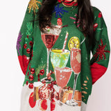 Dark Green & Red Christmas Cocktails Sweater Dress | Queen Of Sparkles