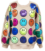 SCATTERED SMILEY FACE TAN & RAINBOW SWEATSHIRT | QUEEN OF SPARKLES