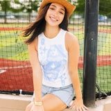 White & Blue QOS Card Logo Tank | Queen Of Sparkles