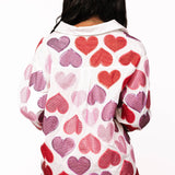 White Multi Rhinestone Hearts Button Up Cotton Top | Queen Of Sparkles