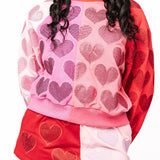 Colorblock Rhinestone Hearts Sweatshirt | Queen Of Sparkles