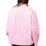 Pink Striped Sequin Swan Button Up Long Sleeve Top | Queen Of Sparkles