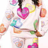 Pale Pink Multi Positive Hearts Sweatpant | Queen Of Sparkles